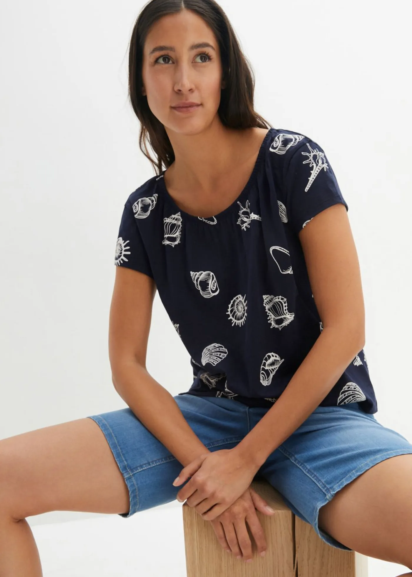 Sale Camiseta estampada de algodón orgánico con cuello redondo Mujer Camisetas