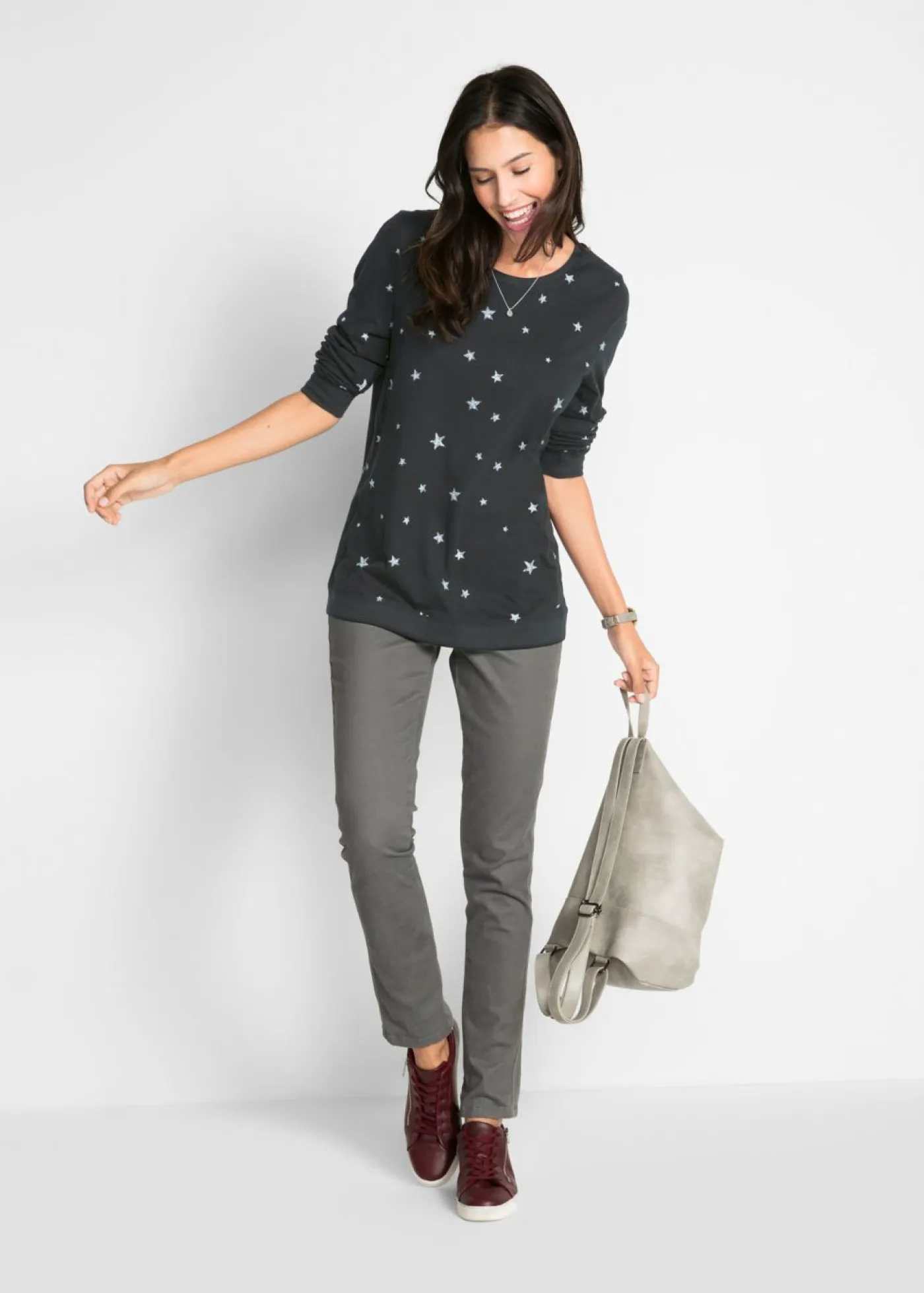 Sale Camiseta estampada de algodón con manga larga Mujer Camisetas