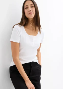 Outlet Camiseta henley con algodón orgánico puro Mujer Básicos|Camisetas