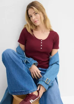 Hot Camiseta henley con algodón orgánico puro Mujer Básicos|Camisetas