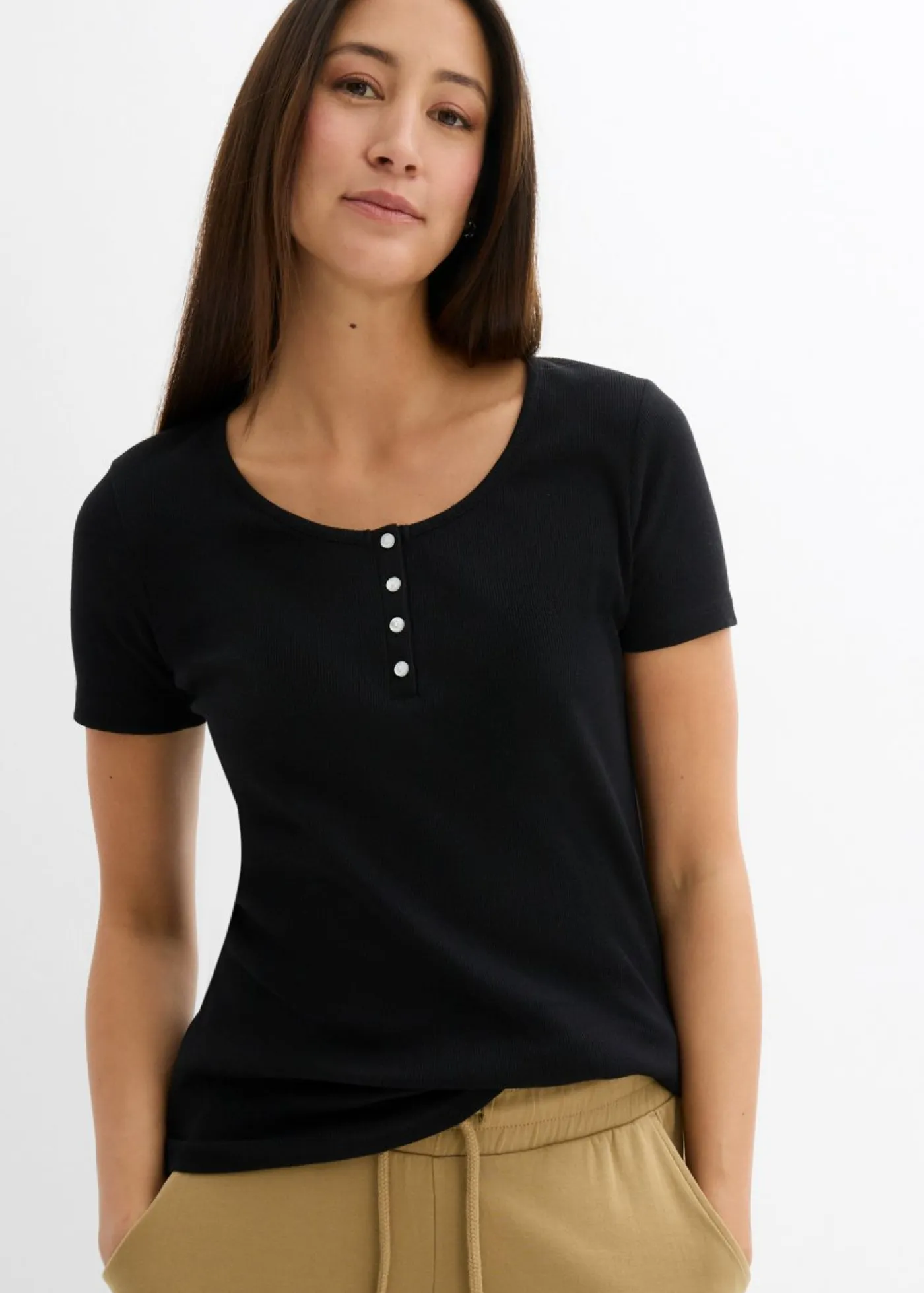Hot Camiseta henley con algodón orgánico puro Mujer Básicos|Camisetas