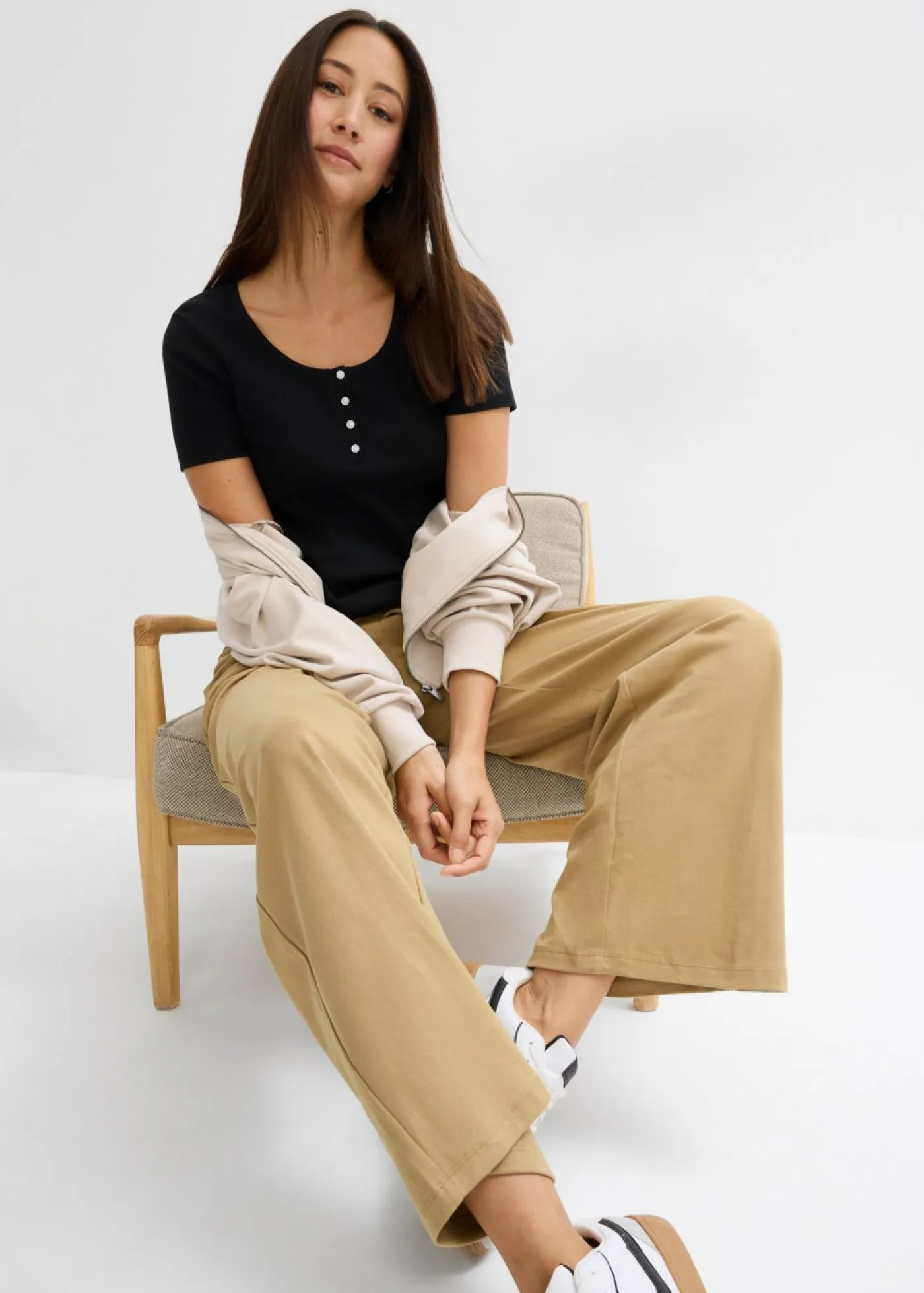 Hot Camiseta henley con algodón orgánico puro Mujer Básicos|Camisetas