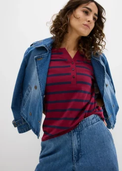 Best Camiseta henley de algodón orgánico puro Mujer Básicos|Camisetas