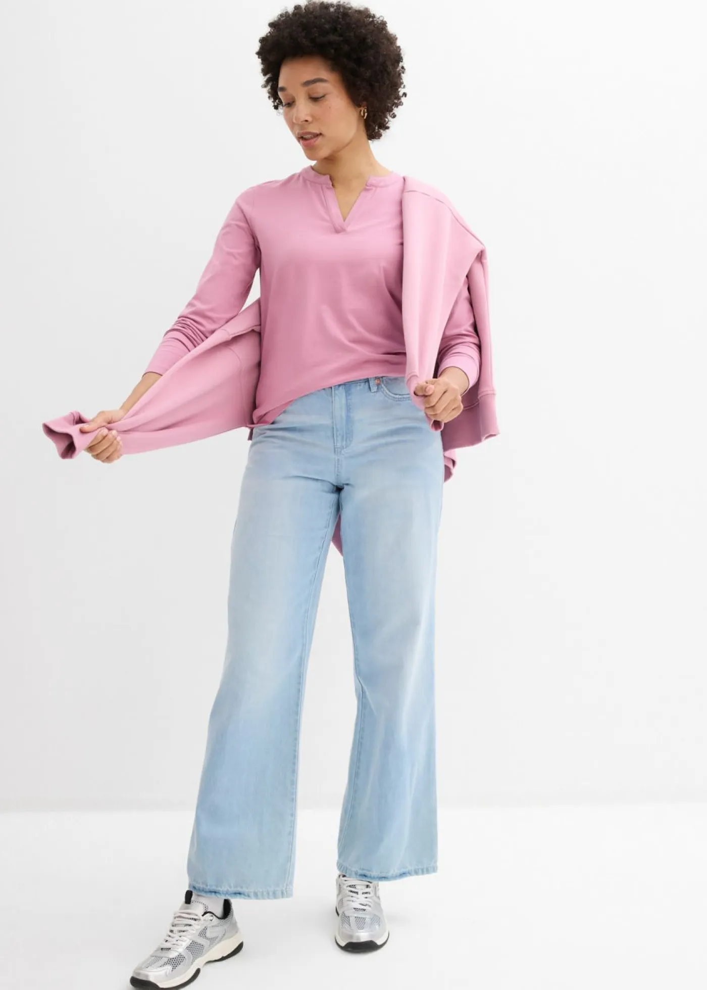 Clearance Camiseta henley hasta la cadera Mujer Básicos|Camisetas