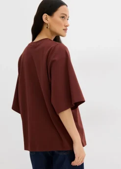 Clearance Camiseta holgada de algodón orgánico puro con mangas anchas Mujer Esenciales|Camisetas
