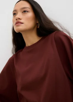 Clearance Camiseta holgada de algodón orgánico puro con mangas anchas Mujer Esenciales|Camisetas