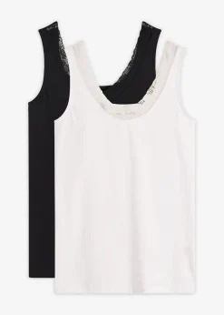 Outlet Camiseta interior de algodón orgánico y encaje (2 unidades) Mujer Ropa Interior De Algodón