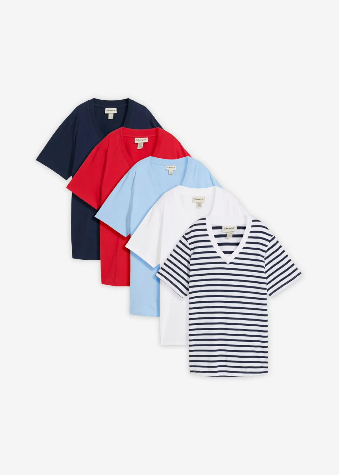 Sale Camiseta larga ancha con cuello en V, manga corta (5 unidades) Mujer Básicos|Camisetas