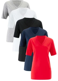 New Camiseta larga ancha con cuello en V, manga corta (5 unidades) Mujer Básicos|Camisetas