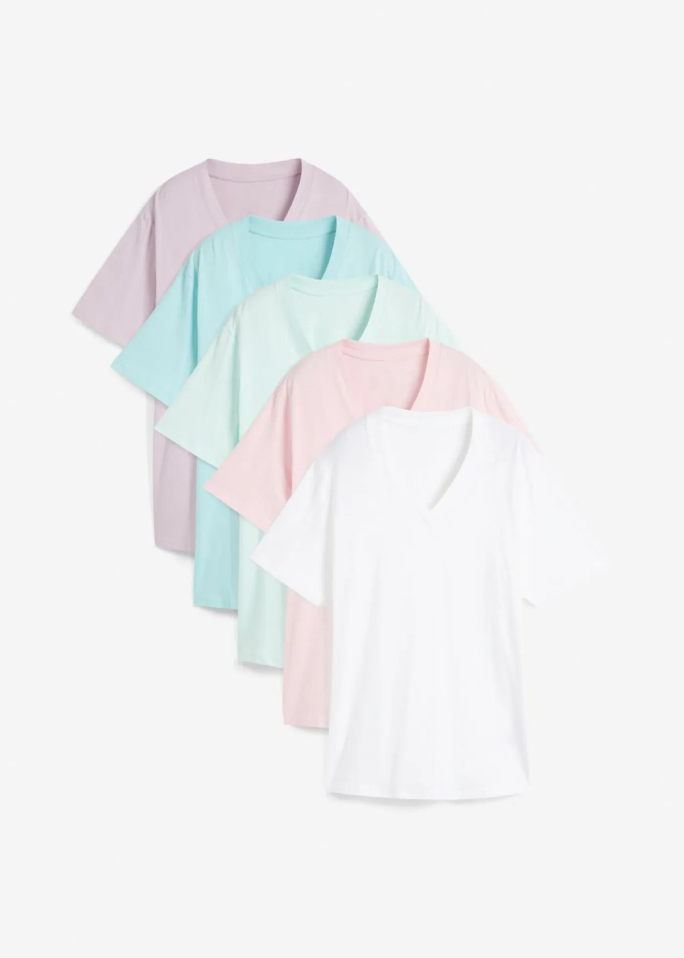 Clearance Camiseta larga ancha con cuello en V, manga corta (5 unidades) Mujer Básicos|Camisetas