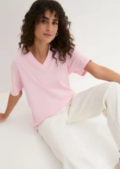 Clearance Camiseta larga ancha con cuello en V, manga corta (5 unidades) Mujer Básicos|Camisetas