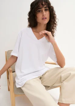 Best Camiseta larga ancha con cuello en V, manga corta (5 unidades) Mujer Básicos|Camisetas