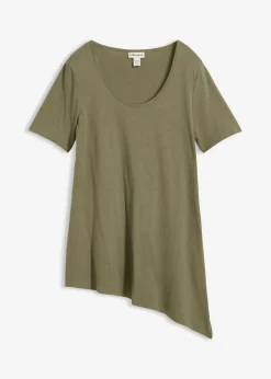 Best Camiseta larga asimétrica de mezcla de algodón y viscosa Mujer Camisetas|Novedades