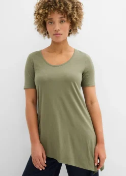 Best Camiseta larga asimétrica de mezcla de algodón y viscosa Mujer Camisetas|Novedades