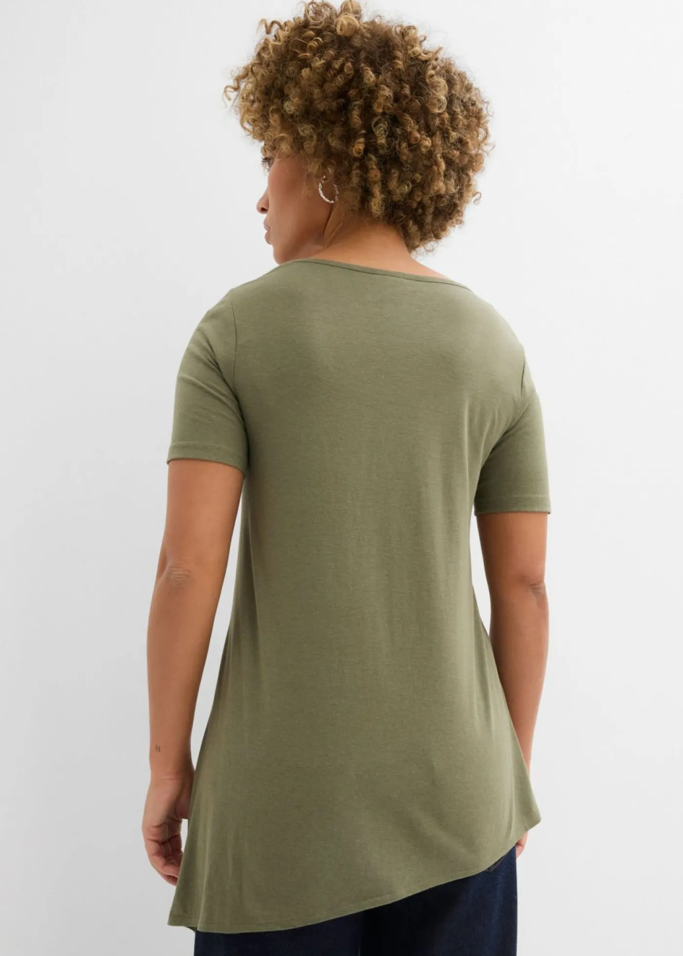 Best Camiseta larga asimétrica de mezcla de algodón y viscosa Mujer Camisetas|Novedades
