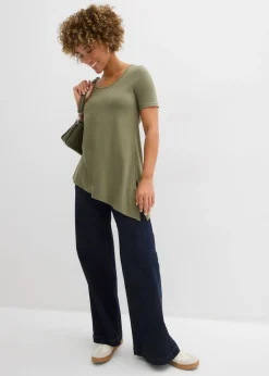 Best Camiseta larga asimétrica de mezcla de algodón y viscosa Mujer Camisetas|Novedades