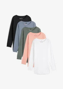 Camiseta larga con cuello redondo, manga larga (5 unidades) Mujer Básicos|Camisetas