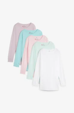 Clearance Camiseta larga con cuello redondo, manga larga (5 unidades) Mujer Básicos|Camisetas