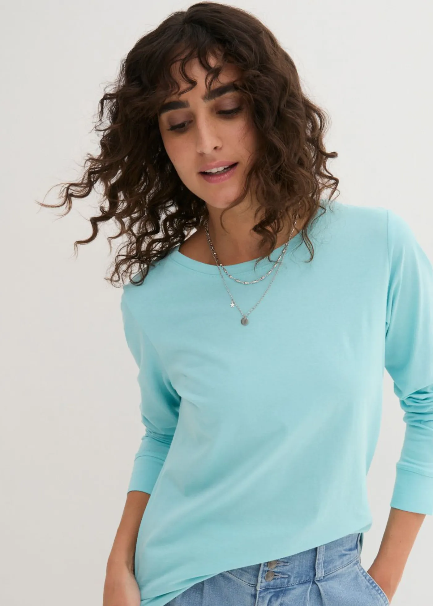 Clearance Camiseta larga con cuello redondo, manga larga (5 unidades) Mujer Básicos|Camisetas