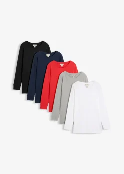Hot Camiseta larga con cuello redondo, manga larga (5 unidades) Mujer Básicos|Camisetas
