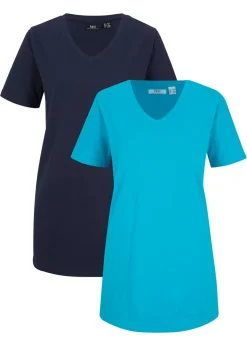 Online Camiseta larga con escote en V (2 unidades) Mujer Básicos|Camisetas
