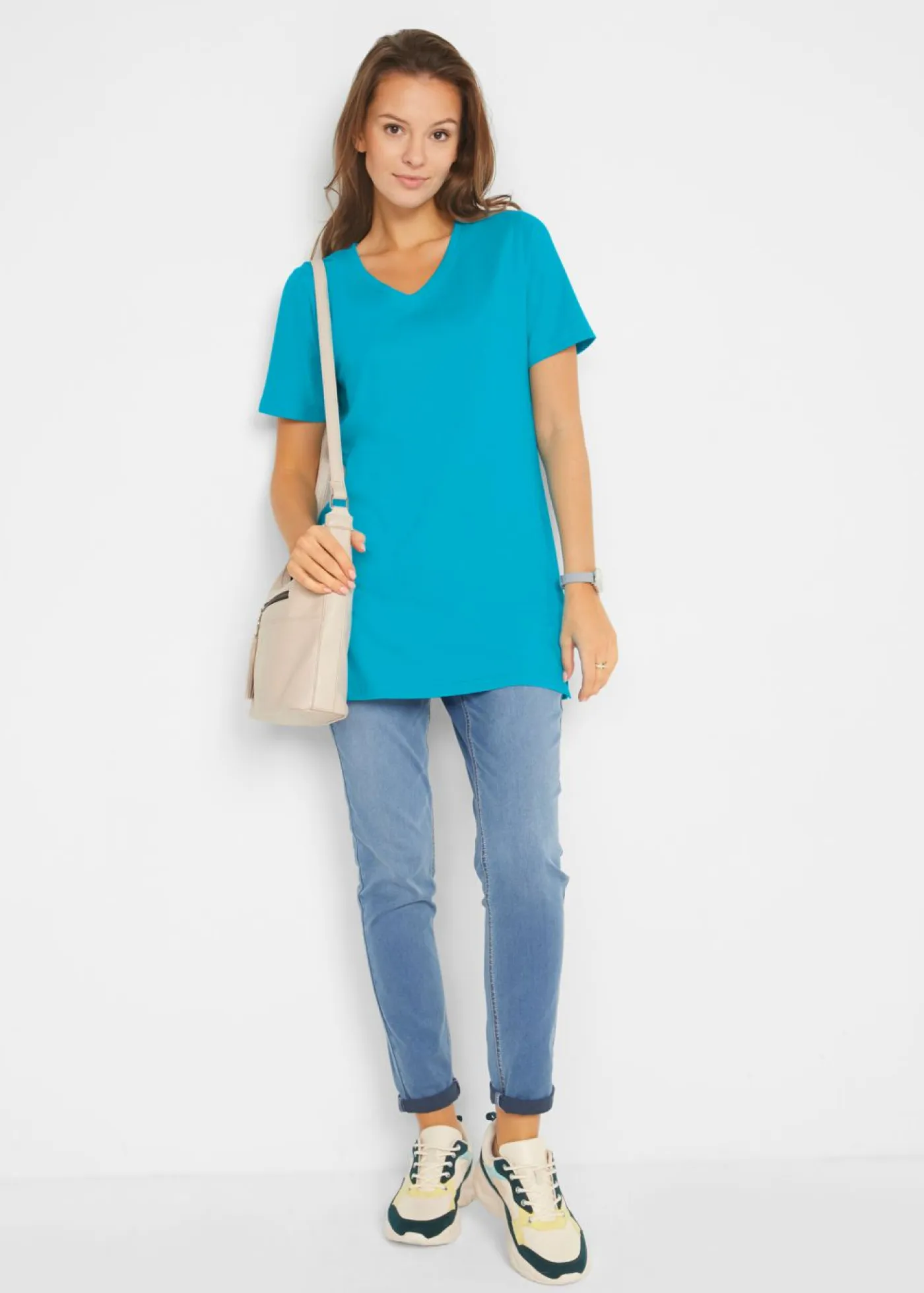 Online Camiseta larga con escote en V (2 unidades) Mujer Básicos|Camisetas