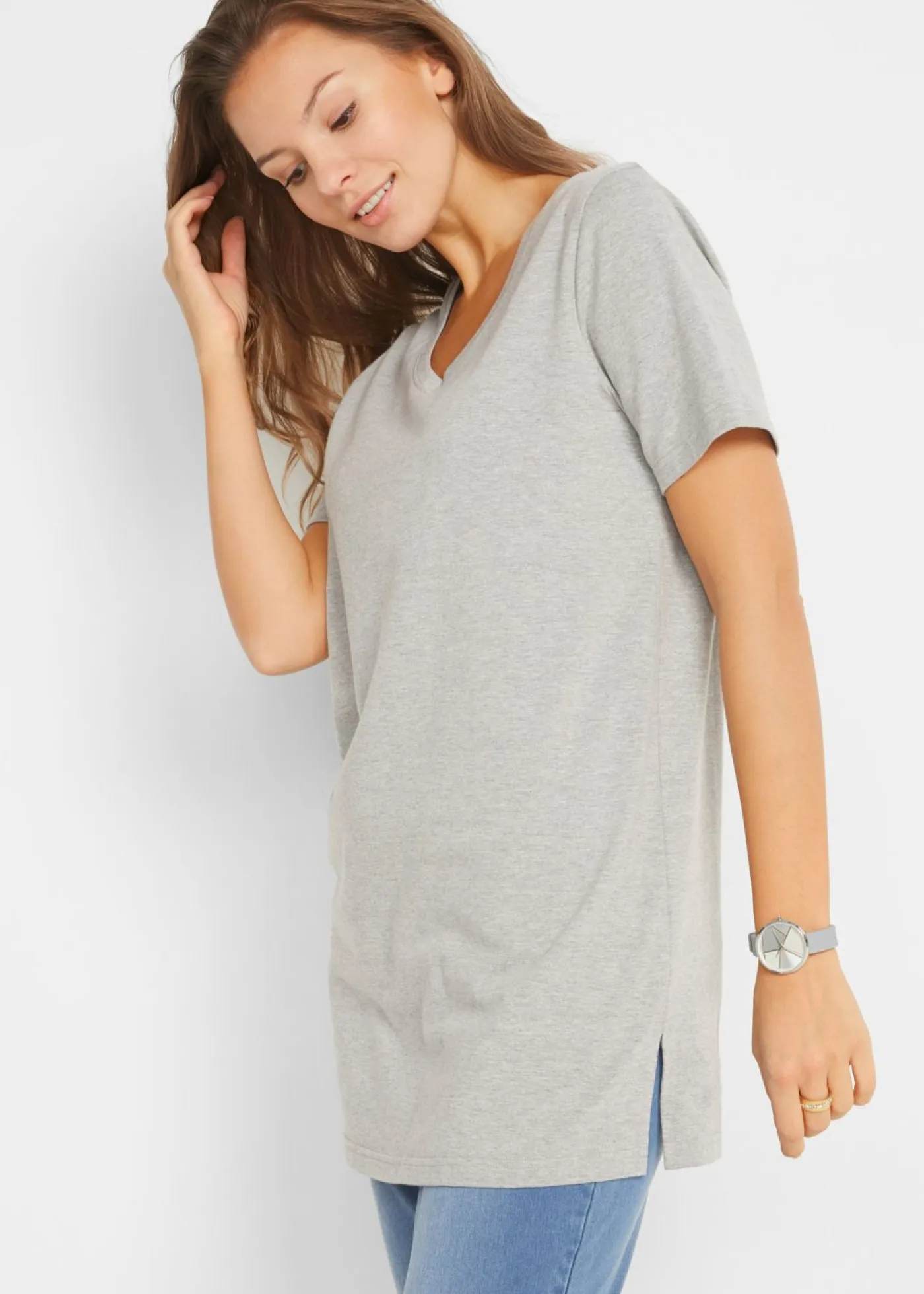 Sale Camiseta larga con escote en V (2 unidades) Mujer Básicos|Camisetas