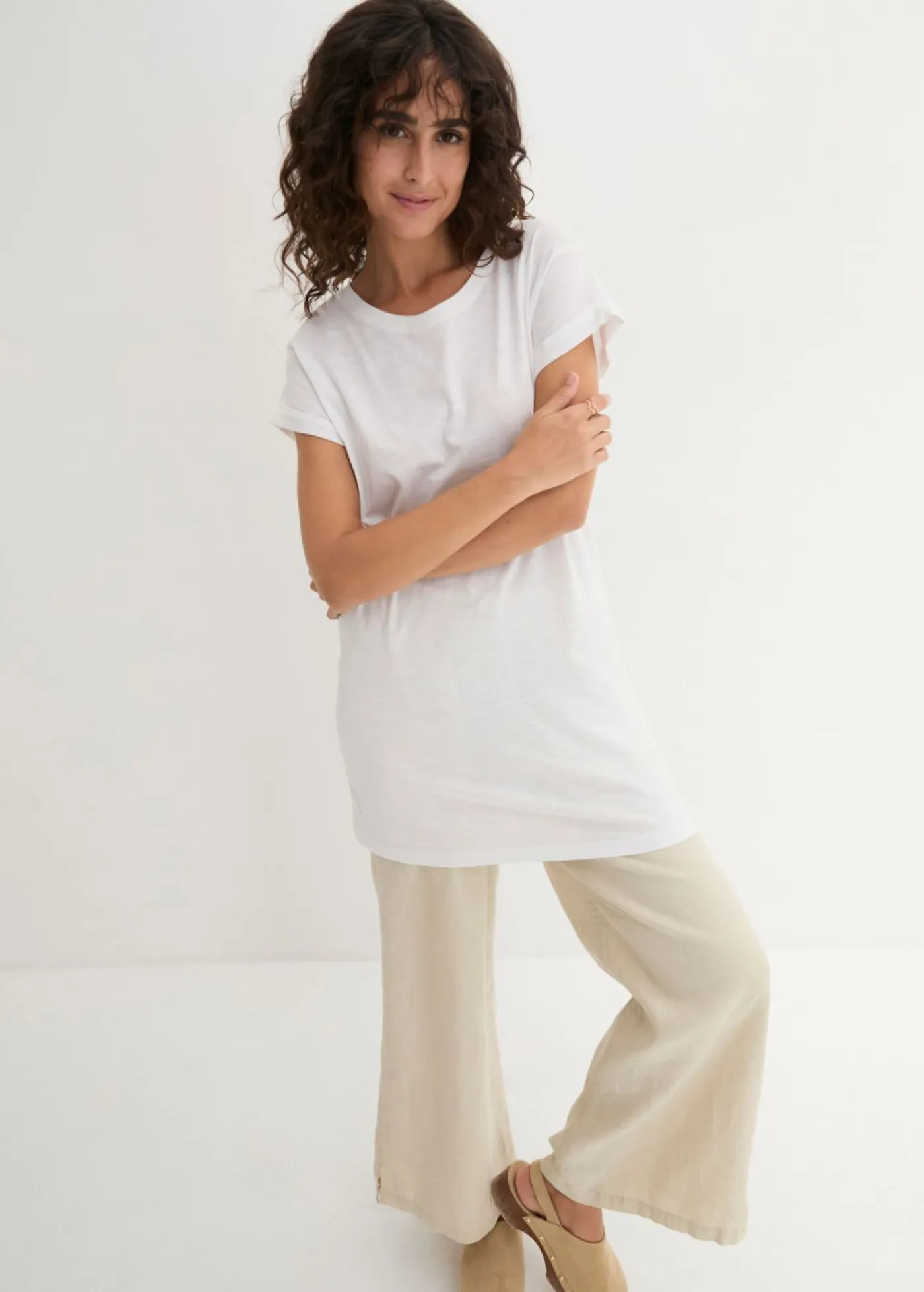 Outlet Camiseta larga de algodón puro Mujer Básicos|Camisetas