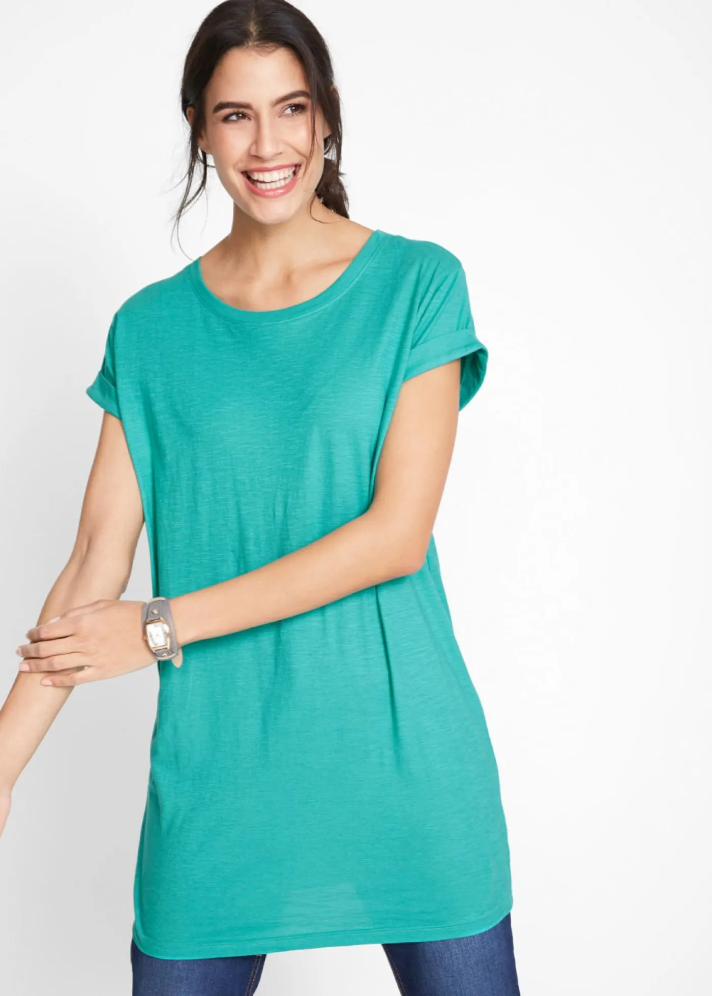 Clearance Camiseta larga de algodón puro Mujer Básicos|Camisetas