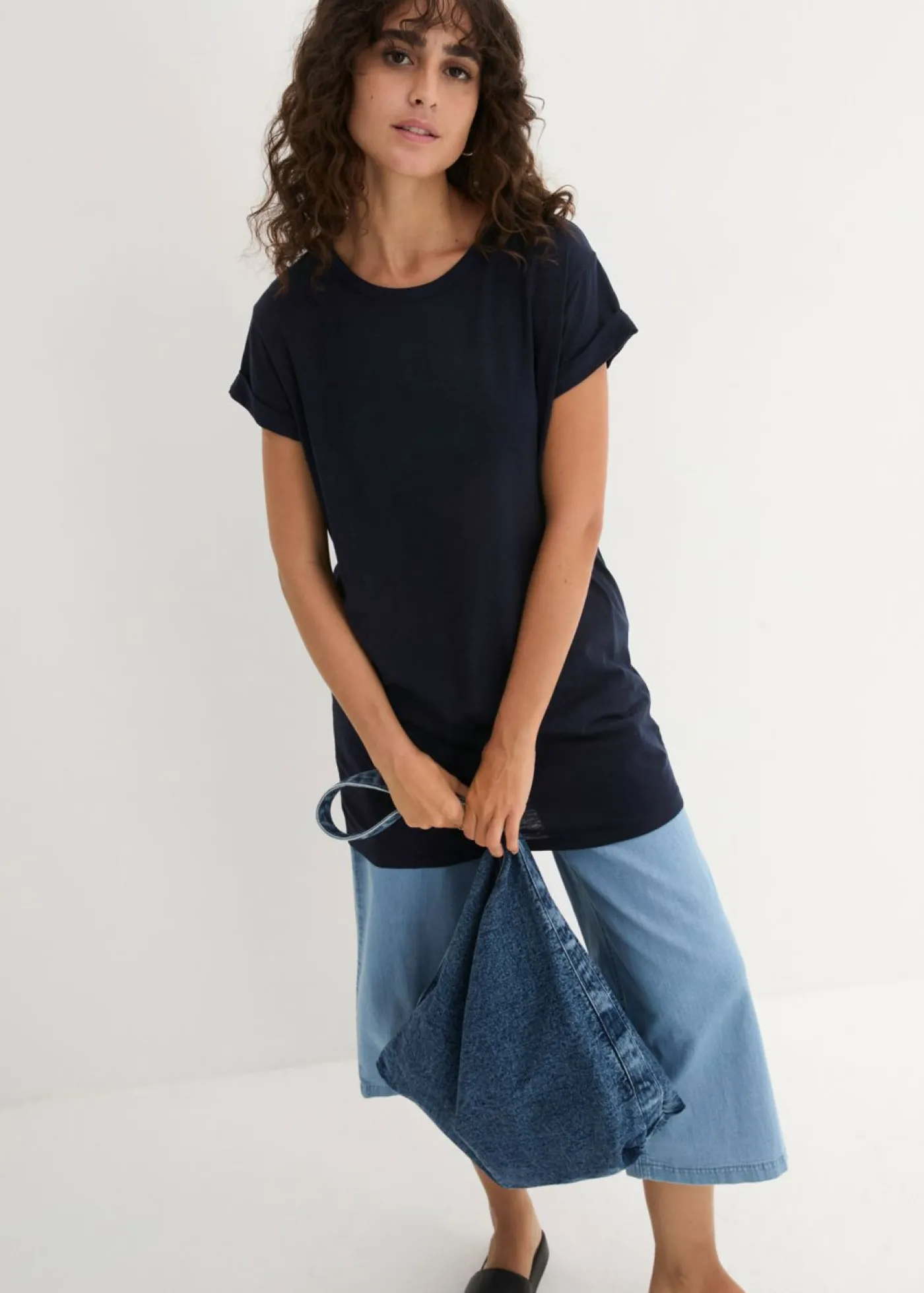 Online Camiseta larga de algodón puro Mujer Básicos|Camisetas