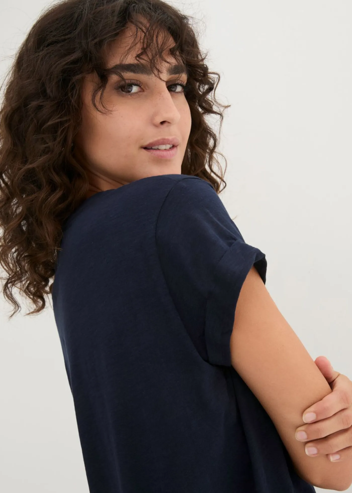 Online Camiseta larga de algodón puro Mujer Básicos|Camisetas