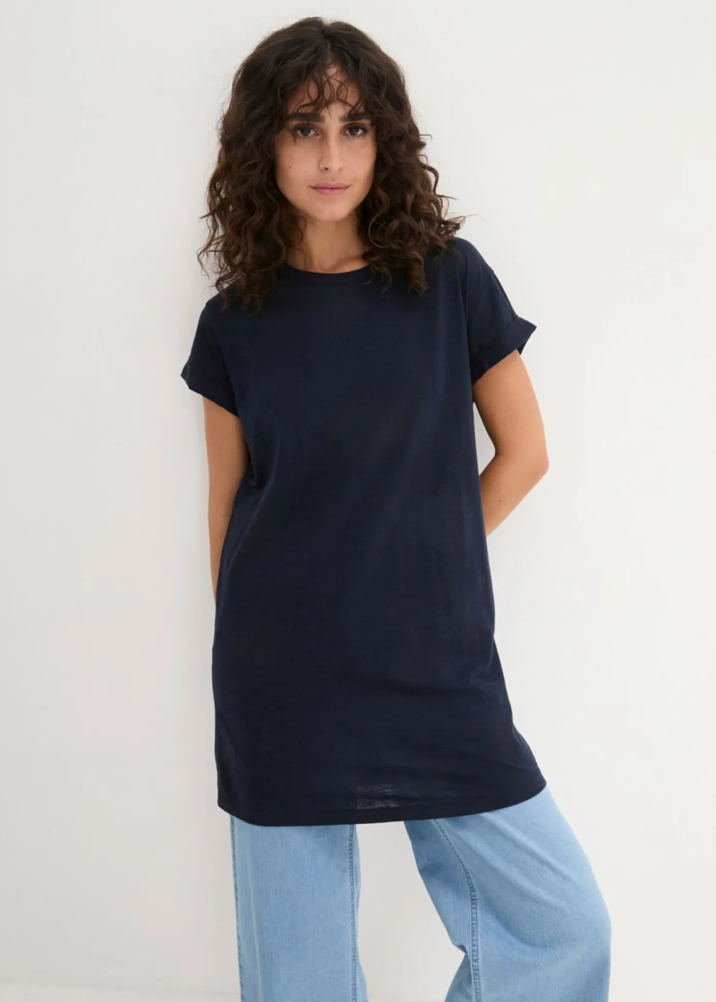 Online Camiseta larga de algodón puro Mujer Básicos|Camisetas