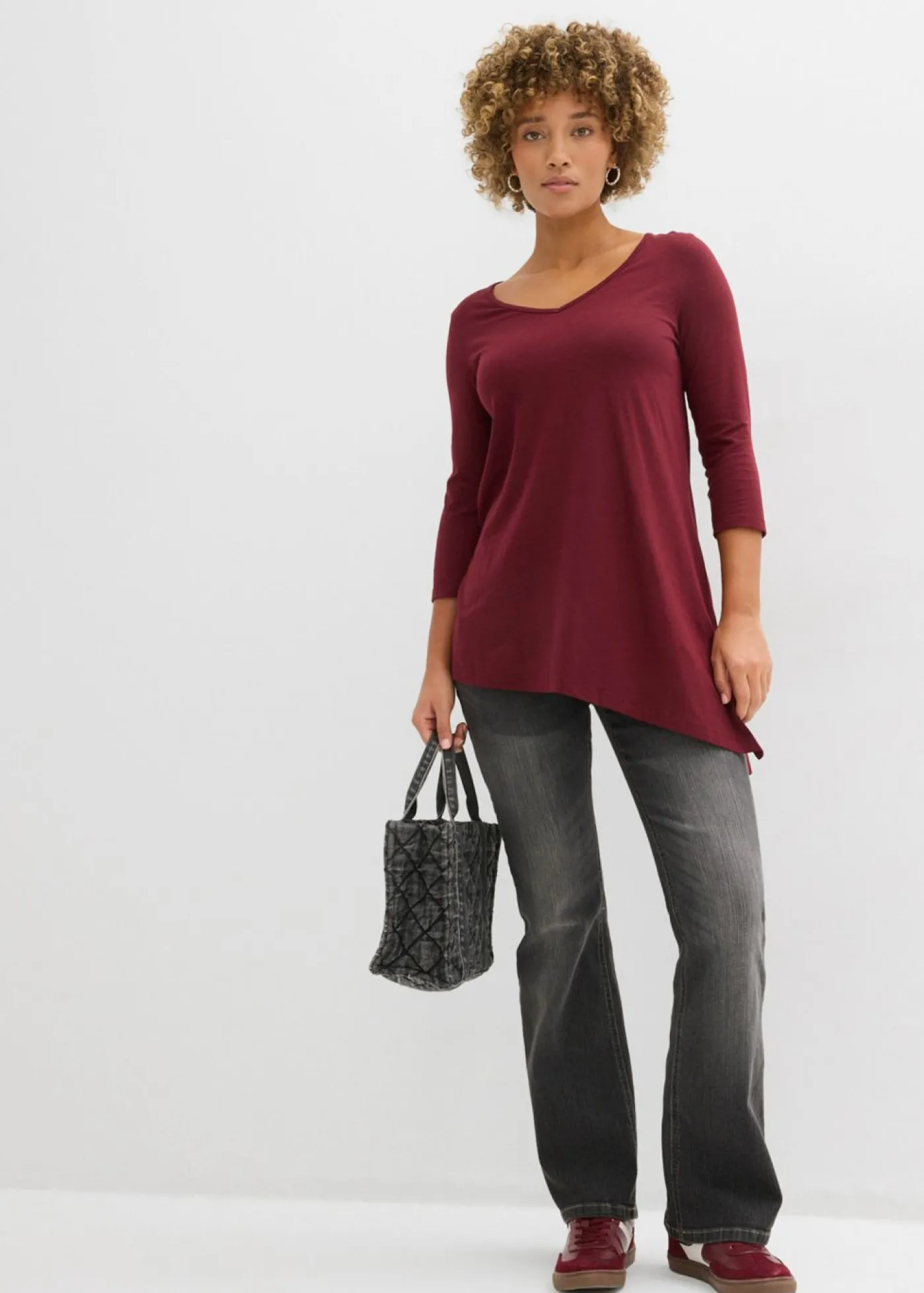 Clearance Camiseta larga de mezcla de viscosa y algodón Mujer Camisetas|Novedades