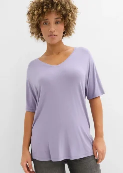 Sale Camiseta larga de mezcla de viscosa sostenible Mujer Camisetas|Novedades
