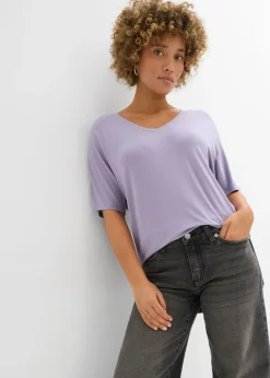 Sale Camiseta larga de mezcla de viscosa sostenible Mujer Camisetas|Novedades