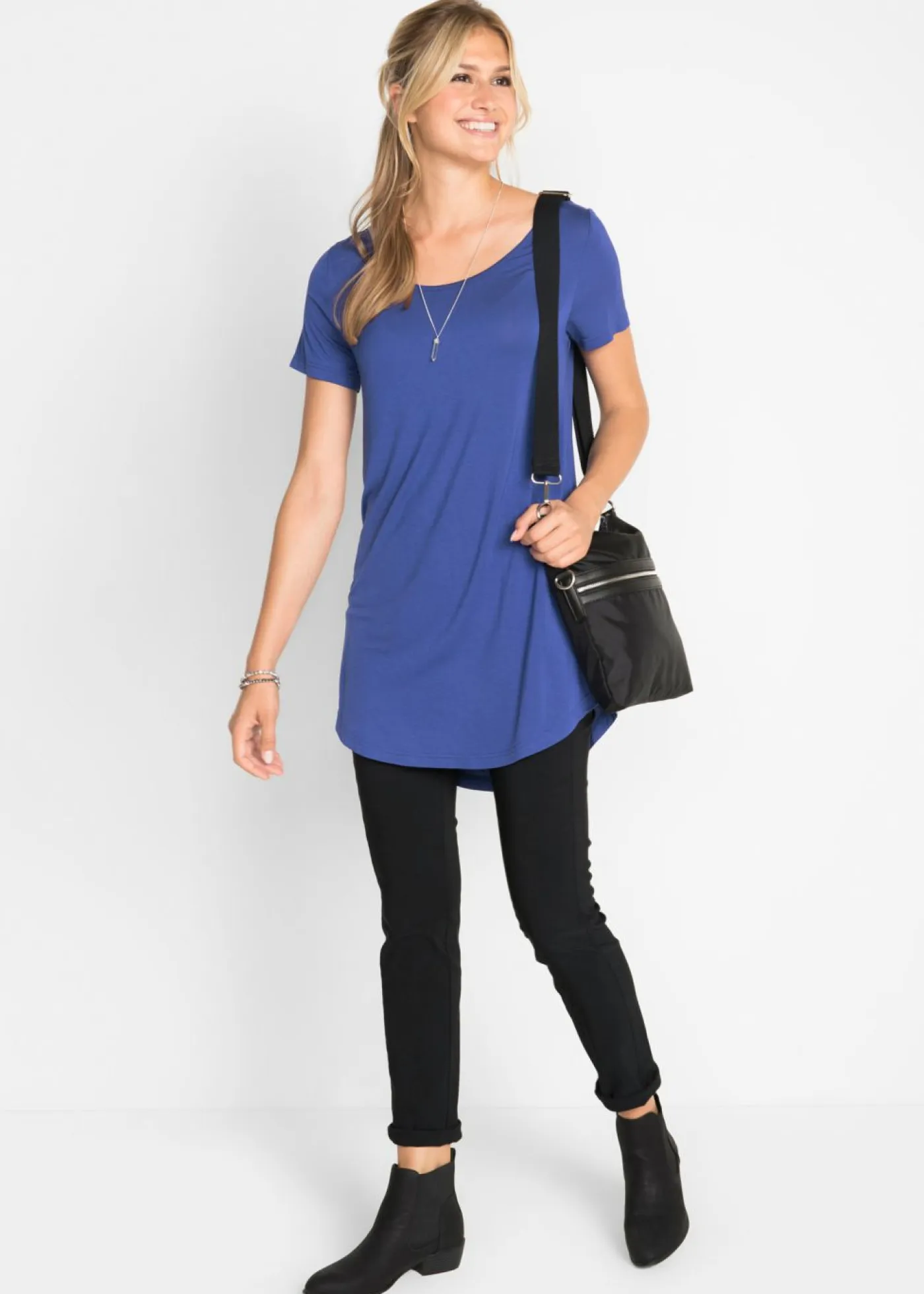 Outlet Camiseta larga de viscosa suave Mujer Básicos|Camisetas