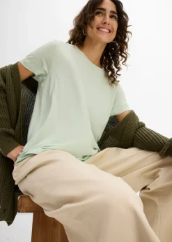 Sale Camiseta larga de viscosa suave Mujer Básicos|Camisetas