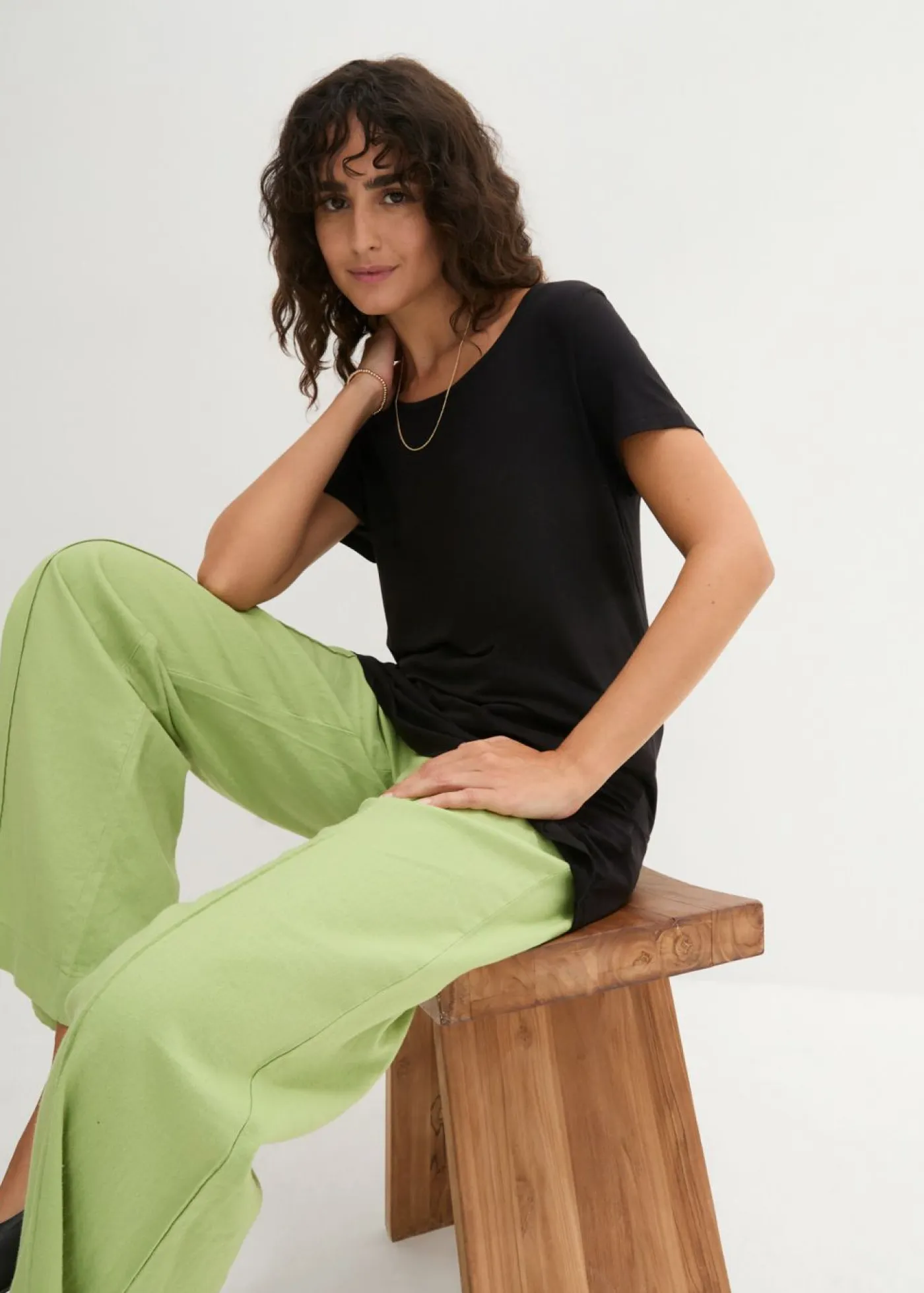 Camiseta larga de viscosa suave Mujer Básicos|Camisetas