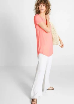 Outlet Camiseta larga de viscosa suave Mujer Básicos|Camisetas