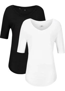 Clearance Camiseta larga de viscosa suave (2 unidades) Mujer Básicos|Camisetas