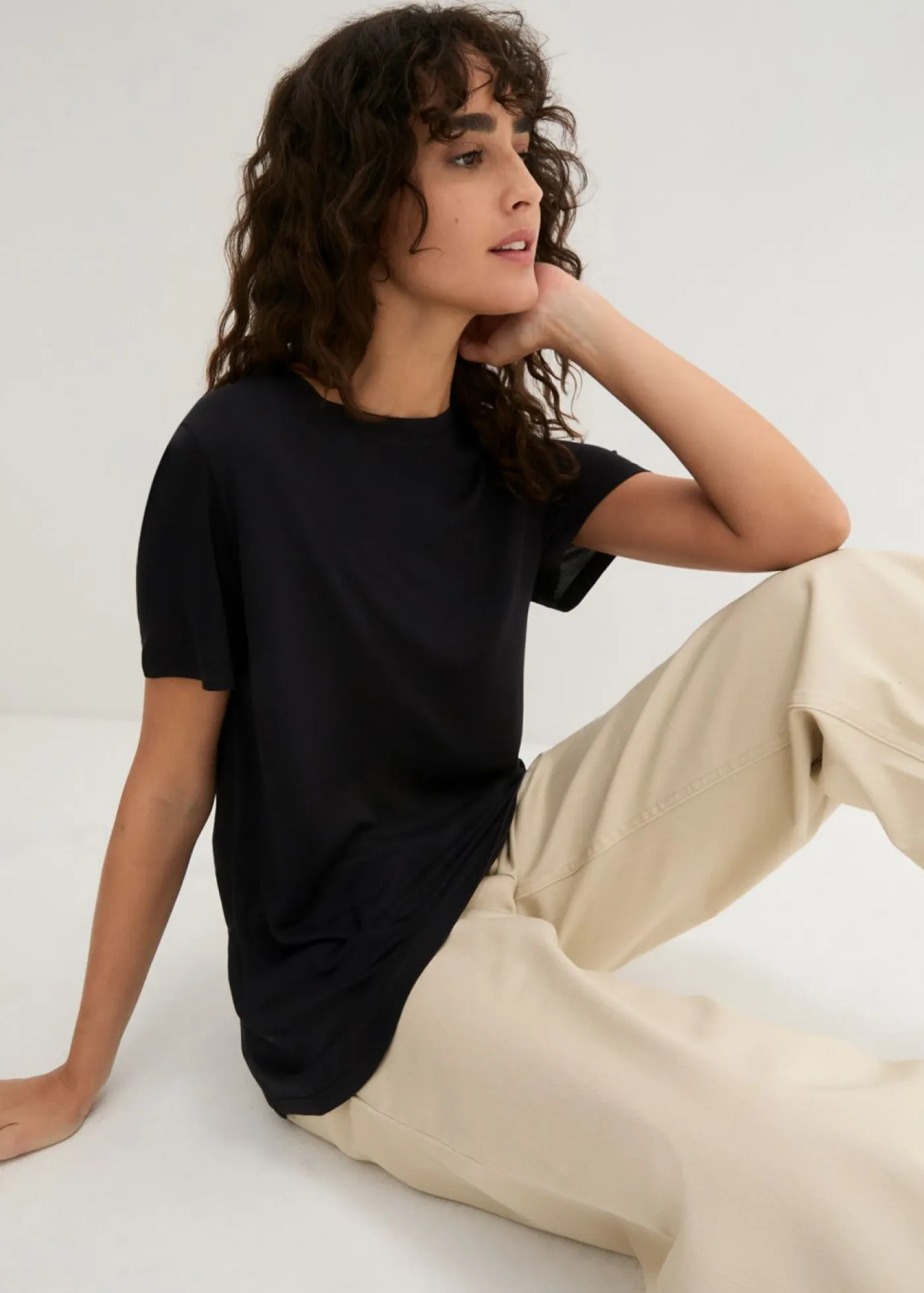 Clearance Camiseta larga de viscosa suave Mujer Básicos|Camisetas