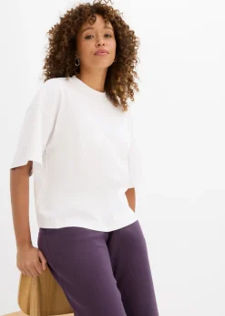 Hot Camiseta oversize, corta, de algodón orgánico puro y pesado Mujer Básicos|Camisetas