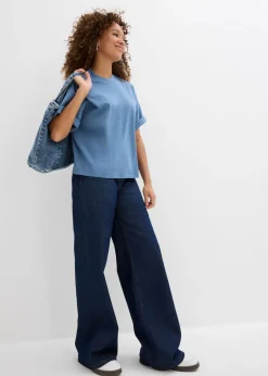 Clearance Camiseta oversize, corta, de algodón orgánico puro y pesado Mujer Básicos|Camisetas