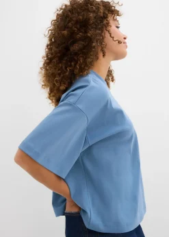 Clearance Camiseta oversize, corta, de algodón orgánico puro y pesado Mujer Básicos|Camisetas