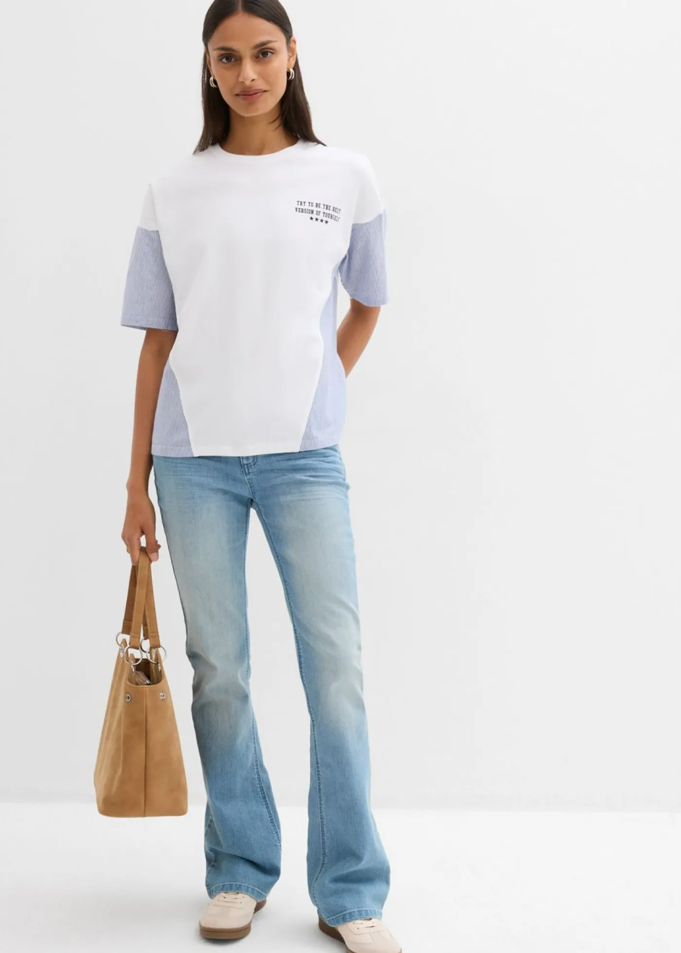 Hot Camiseta oversize de mezcla de algodón Mujer Camisetas|Novedades