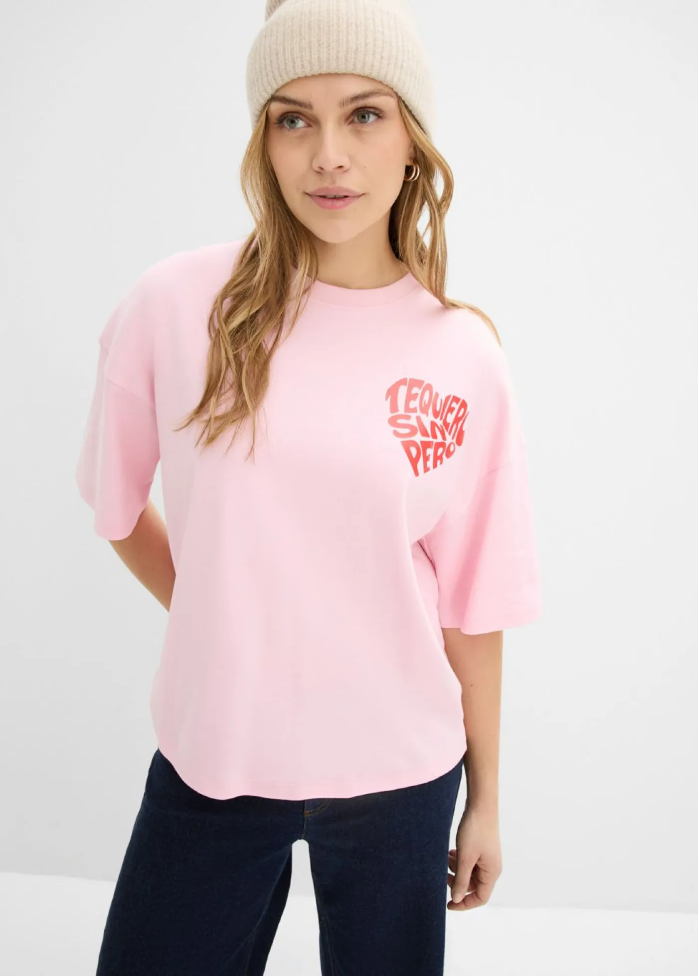 Clearance Camiseta tipo boxy de algodón grueso Mujer Camisetas