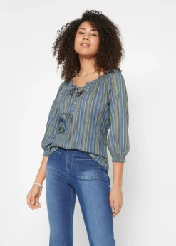 Discount Camiseta tipo túnica con mangas 3/4 y estampado de rayas Mujer Camisas Y Blusas