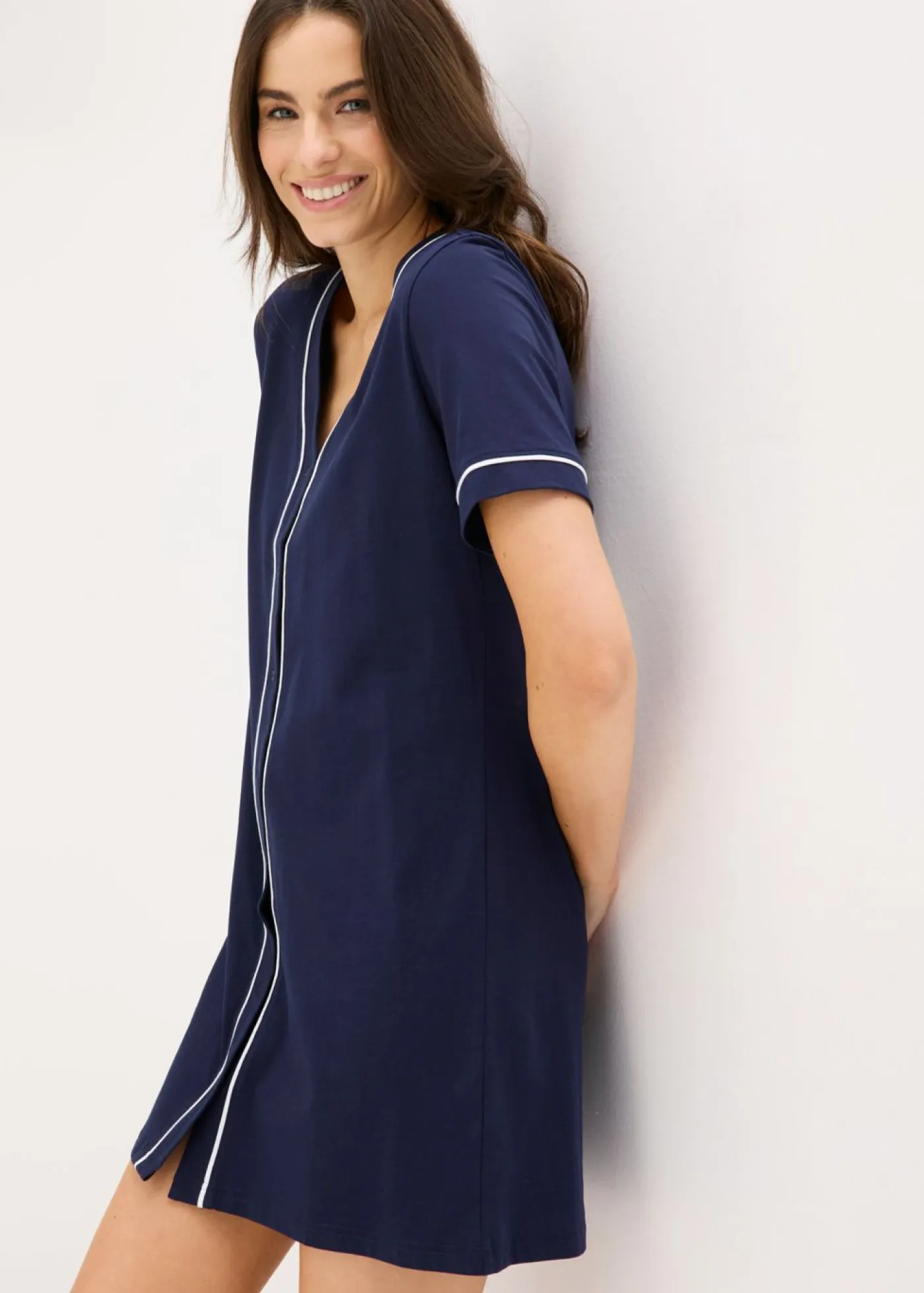 Outlet Camisón corto de algodón puro con botones Mujer Básicos|Ropa Para Dormir