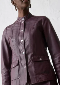 Outlet Cazadora de cuero en napa de cordero Mujer Premium|Chaquetas Y Abrigos