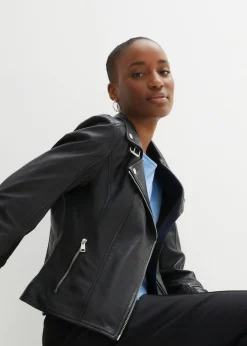Online Cazadora motera de napa Mujer Premium|Chaquetas Y Abrigos